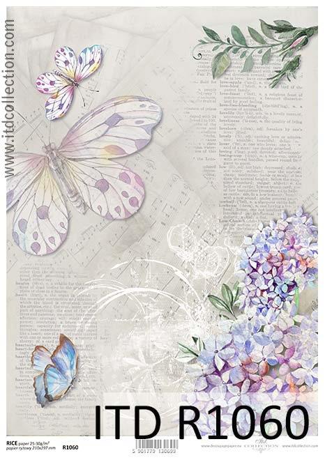 DECOUPAGE PAPIR RIŽIN A4, LJUBIČASTI LEPTIRI