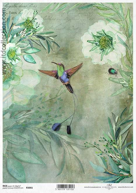 DECOUPAGE PAPIR RIŽIN A4, KOLIBRIĆI&CVIJEĆE