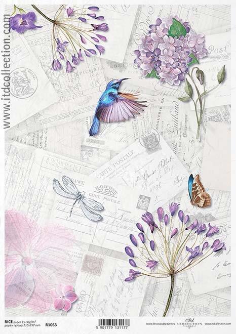 DECOUPAGE PAPIR RIŽIN A4, CVIJEĆE&KOLIBRIČI