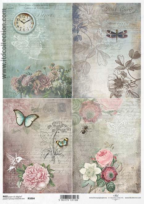 DECOUPAGE PAPIR RIŽIN A4,VINTAGE FLOWERS