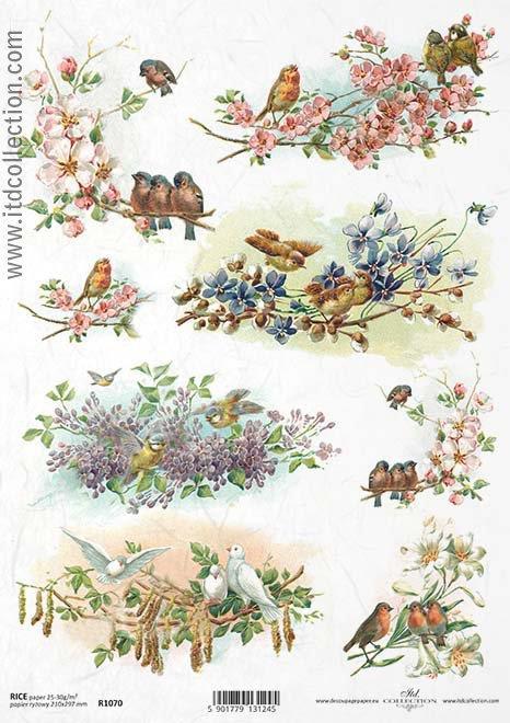 DECOUPAGE PAPIR RIŽIN A4, PTIČICA NA GRANČICI
