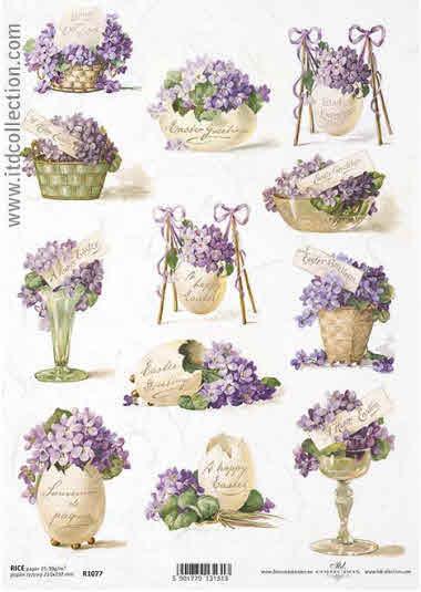 DECOUPAGE PAPIR RIŽIN A4, LJUBIČASTI BUKETI