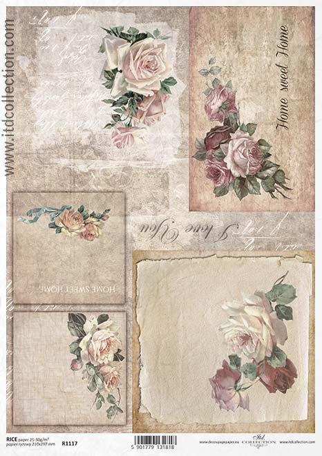 DECOUPAGE PAPIR RIŽEV A4,VRTNICE VINTAGE ŠOPKI