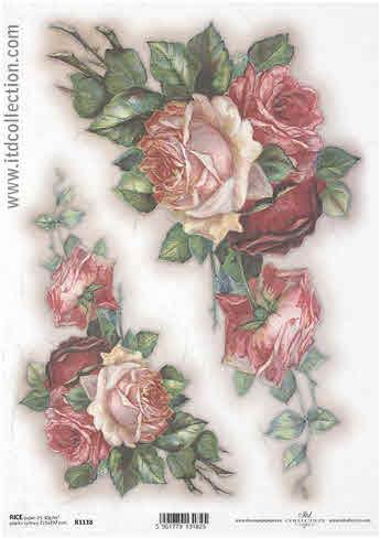 DECOUPAGE PAPIR RIŽIN A4, RUŽE VINTAGE