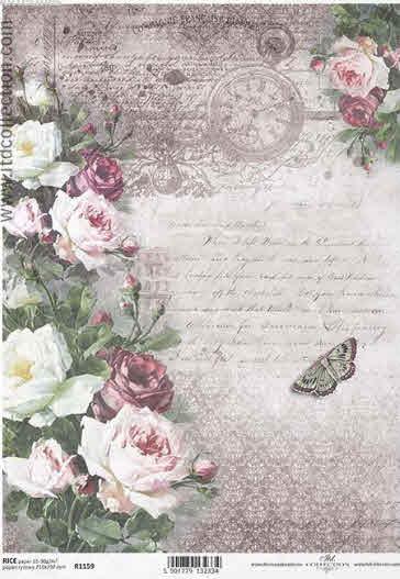 DECOUPAGE PAPIR RIŽIN A4, RUŽE & LEPTIRI