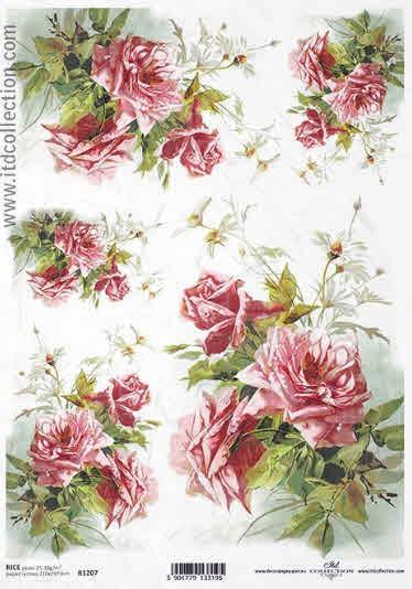 DECOUPAGE PAPIR RIŽIN A4, RUŽE, BUKETI