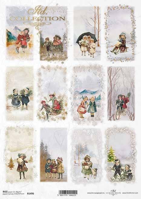 Decoupage papir rižev A4, Božične slike otroci