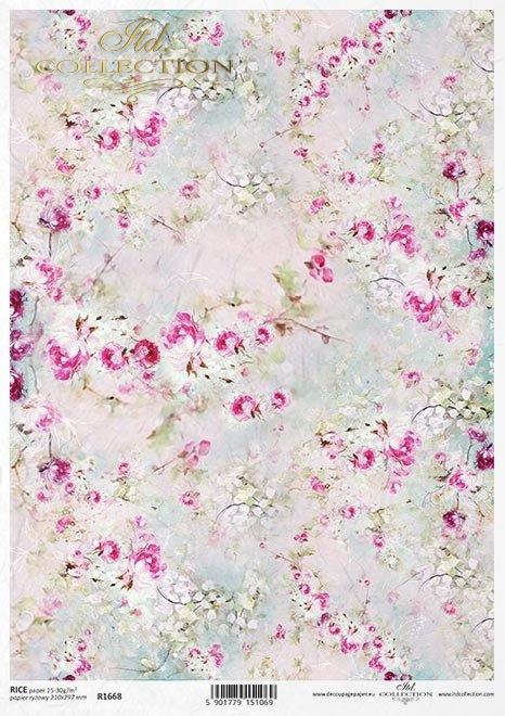 Decoupage papir, rižev A4, Pastelne vrtnice