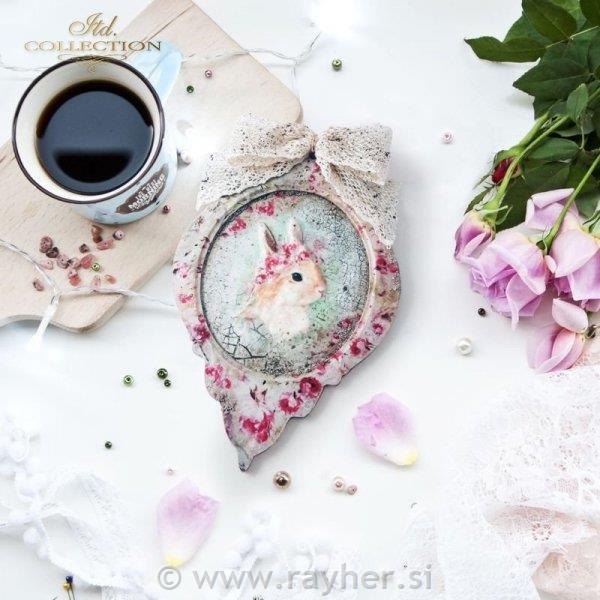 Decoupage papir, rižev A4, Pastelne vrtnice