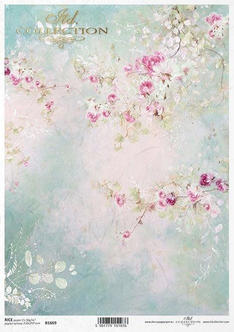 Decoupage papir, rižev A4, Pomlad shabby chick