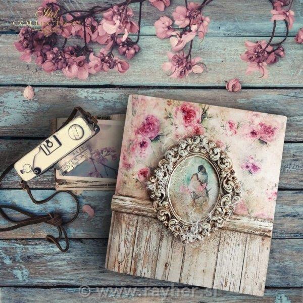 Decoupage papir, rižev A4, Pomlad shabby chick