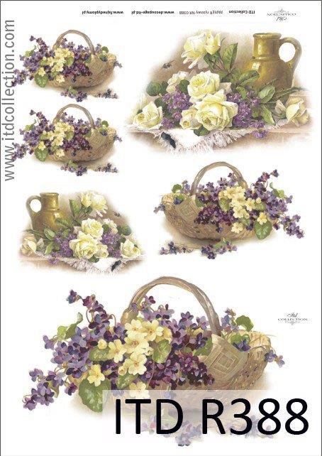 DECOUPAGE PAPIR RIŽEV A4, KOŠARA CVETJA