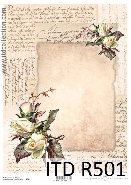 DECOUPAGE PAPIR RIŽIN A4, LIST S RUŽOM