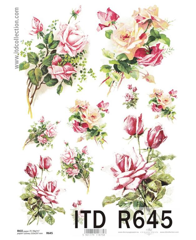 DECOUPAGE PAPIR RIŽIN A4, BUKET RUŽA