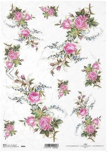 DECOUPAGE PAPIR RIŽIN A4, RUŽE ROZE