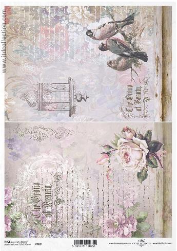 DECOUPAGE PAPIR RIŽIN A4, RUŽE&PTICE