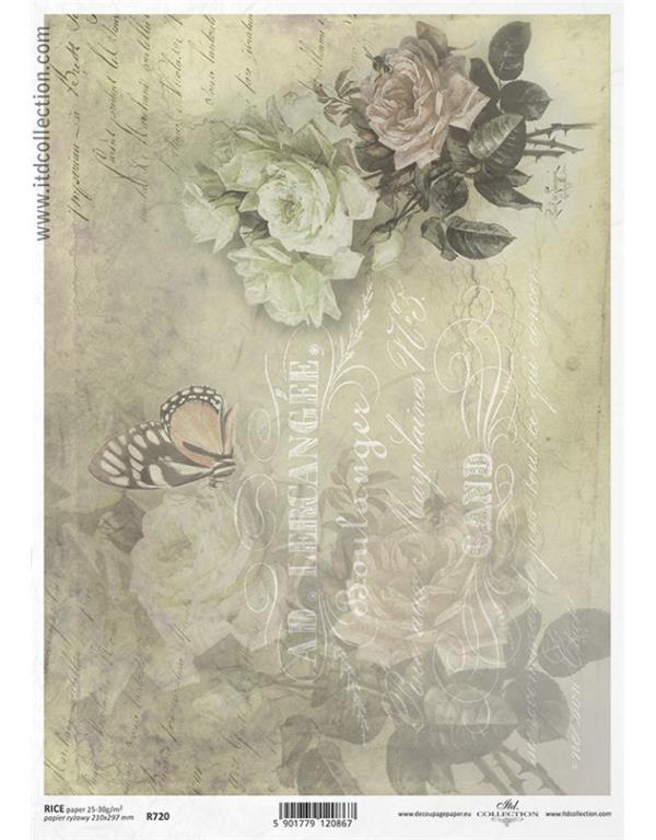 DECOUPAGE PAPIR RIŽIN A4, RUŽA&LEPTIR