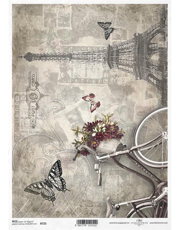 DECOUPAGE PAPIR RIŽIN A4, BICIKLA&PARIZ