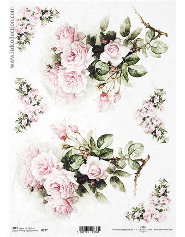 DECOUPAGE PAPIR RIŽIN A4, BUKET ROZE RUŽA