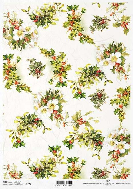 DECOUPAGE PAPIR RIŽIN A4, BOŽIĆNO CVIJEĆE