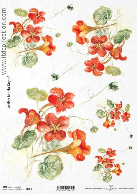 DECOUPAGE PAPIR RIŽIN A4, CRVENO CVIJEĆE