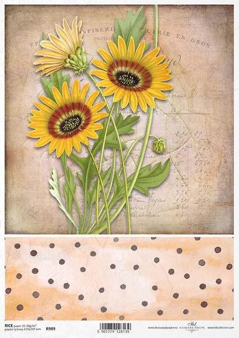 DECOUPAGE PAPIR RIŽIN A4, SUNCOKRET&TOČKICE
