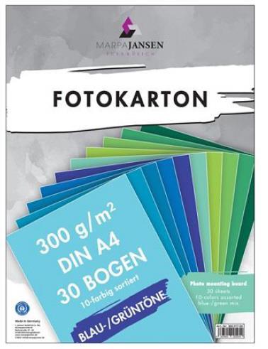 Fotokarton A4 plavo zeleni set 30 listov10 boja po 3 lista