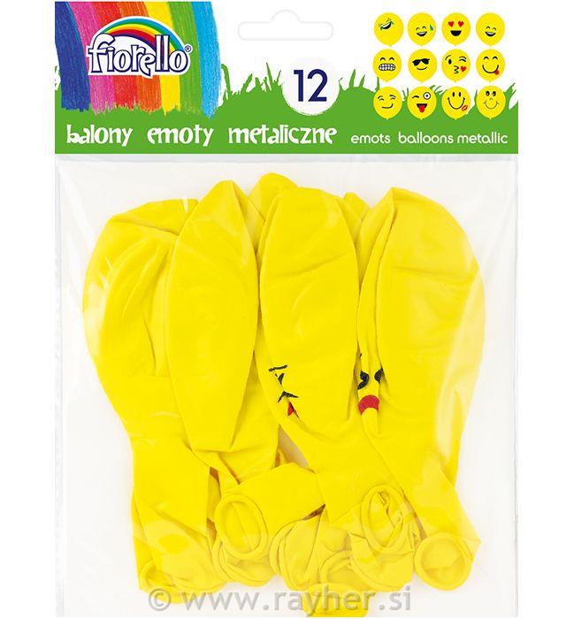 Baloni metalic, 30 cm, 12 kos, emotikoni