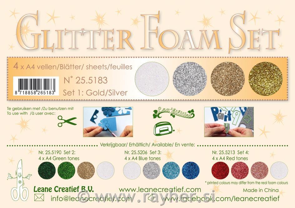 FOAMIRAN PENA LEA'BILITIES SA ŠLJOKICAMA, A4, 4 kom, 0.8 mm, zlatna/srebrna
