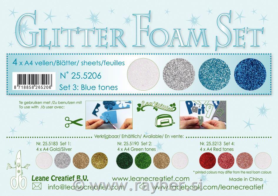 Glitter foam assortment, Set 3, 4 sheetsA4 0.8mm. blue colours
