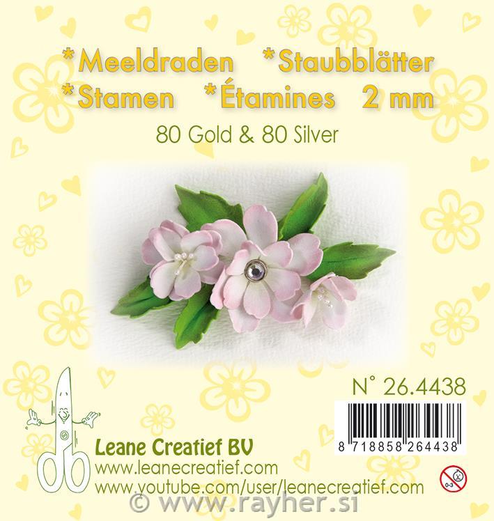 Stamen 2mm, ±80 matt & 80 pearlGold & Silver