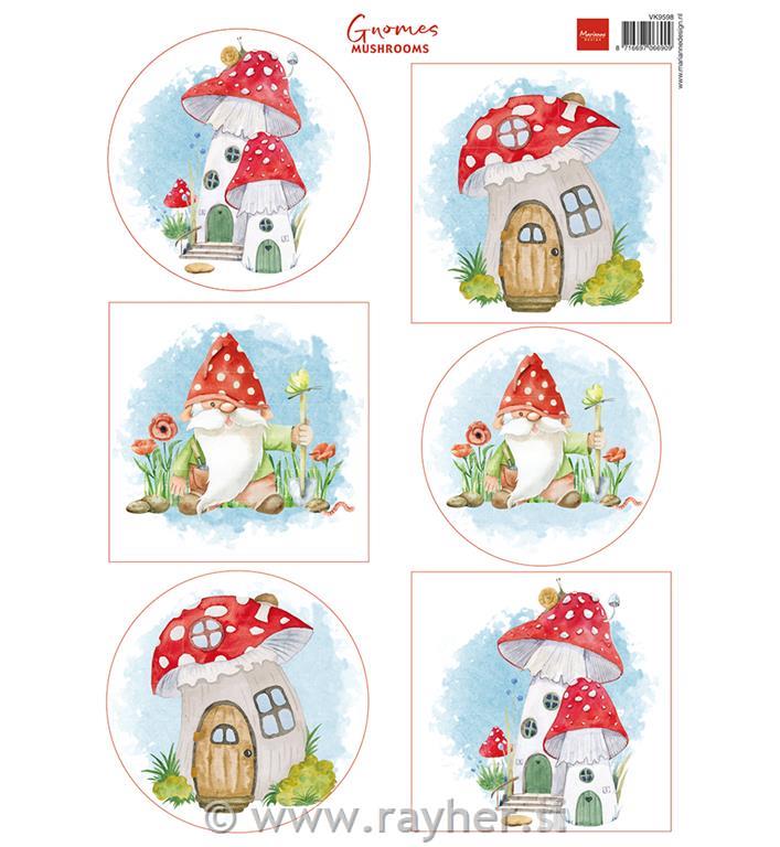 Decoupage paper: Gnomes - Mushrooms