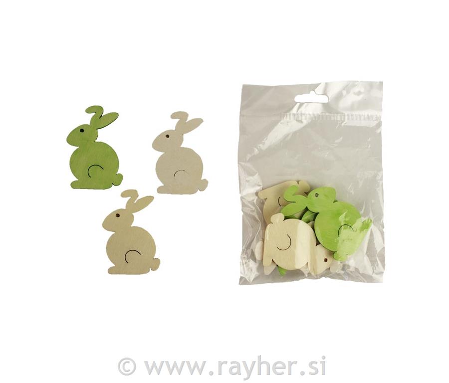 Leseni zajčki, beli, zeleni, krem, set 6