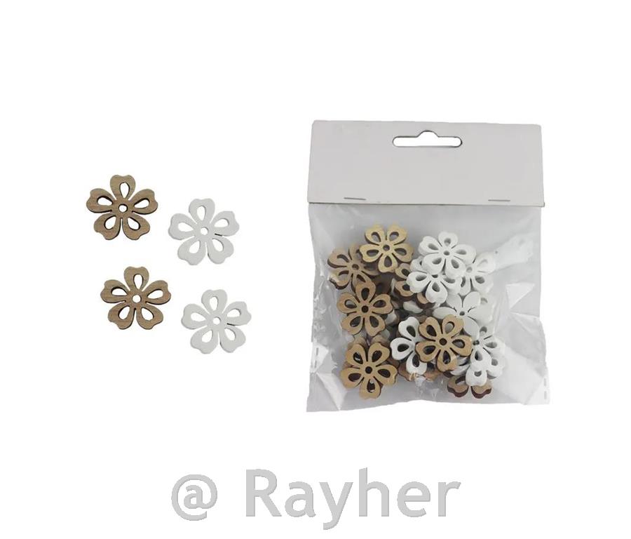 Wooden Decorations, Flowers, 12pc