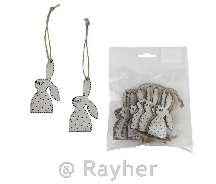 Wooden Decorations, Polka Dot Bunnies, 10pc