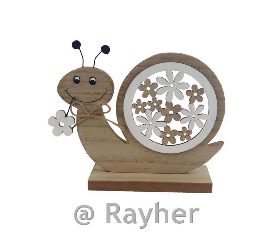 Wooden Snail with Flowers, 13.5 cm
