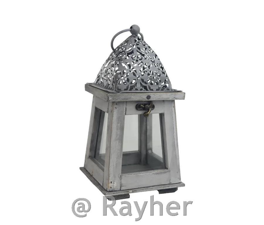 Drvena lanterna, siva, 24 cm