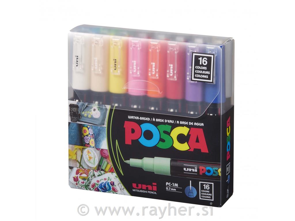 Uni POSCA markeri 1M Basic set 16;vrh 0,7 mm metal