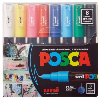 Uni POSCA markeri 1MR Basic set 8;vrh 0,7 mm metal