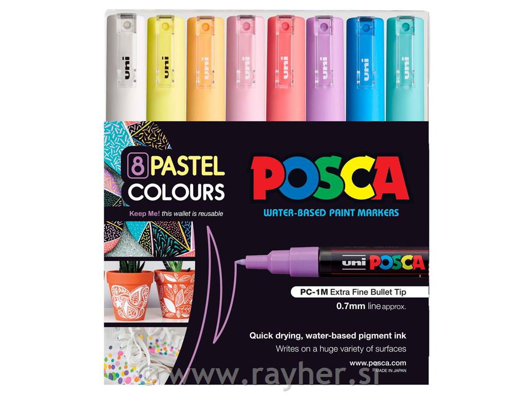 Uni POSCA markeri 1M Soft set 8;vrh 0,7 mm metal