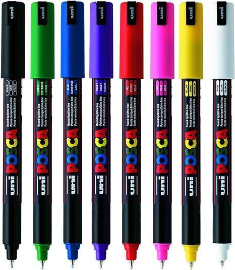 Uni POSCA markeri 1MR Basic set 8;vrh 0,7 mm metal