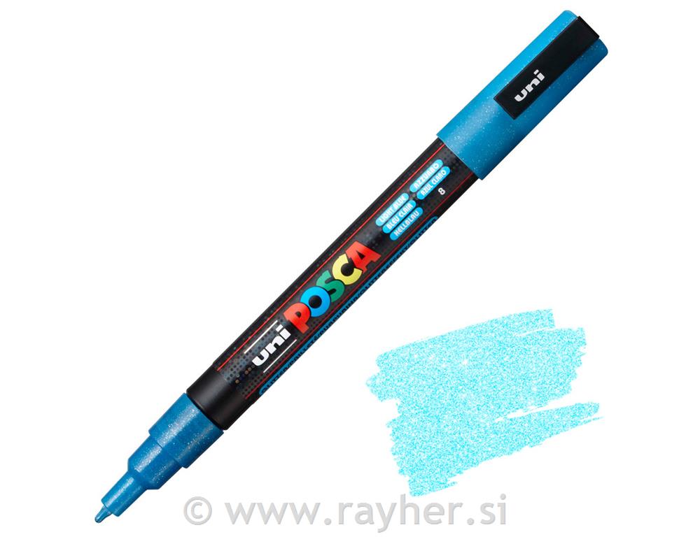 Uni POSCA marker; vrh 0,9-1,3 mm;light blue glitter