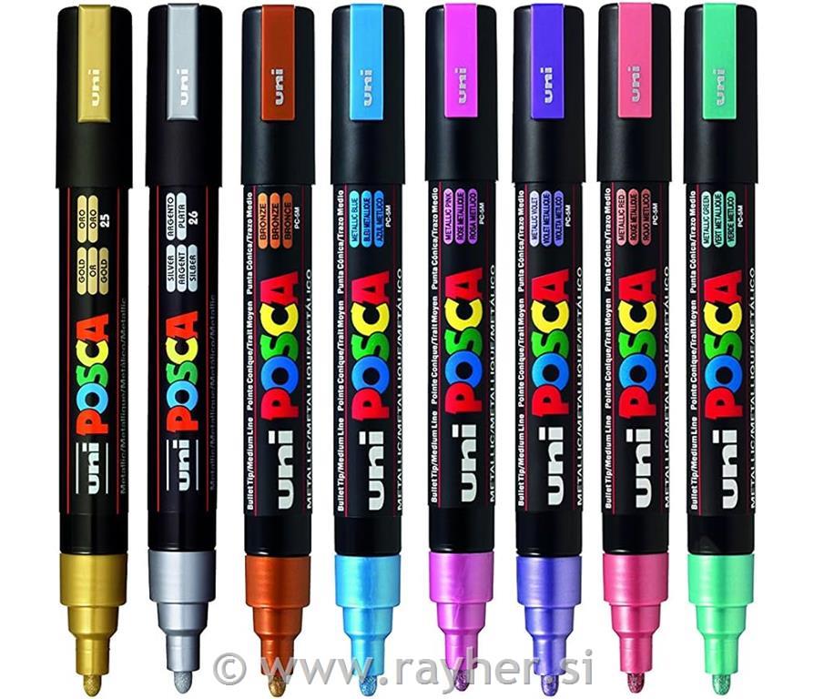 Uni POSCA markeri 5M set 8 Metallic;vrh 1,8-2,5 mm