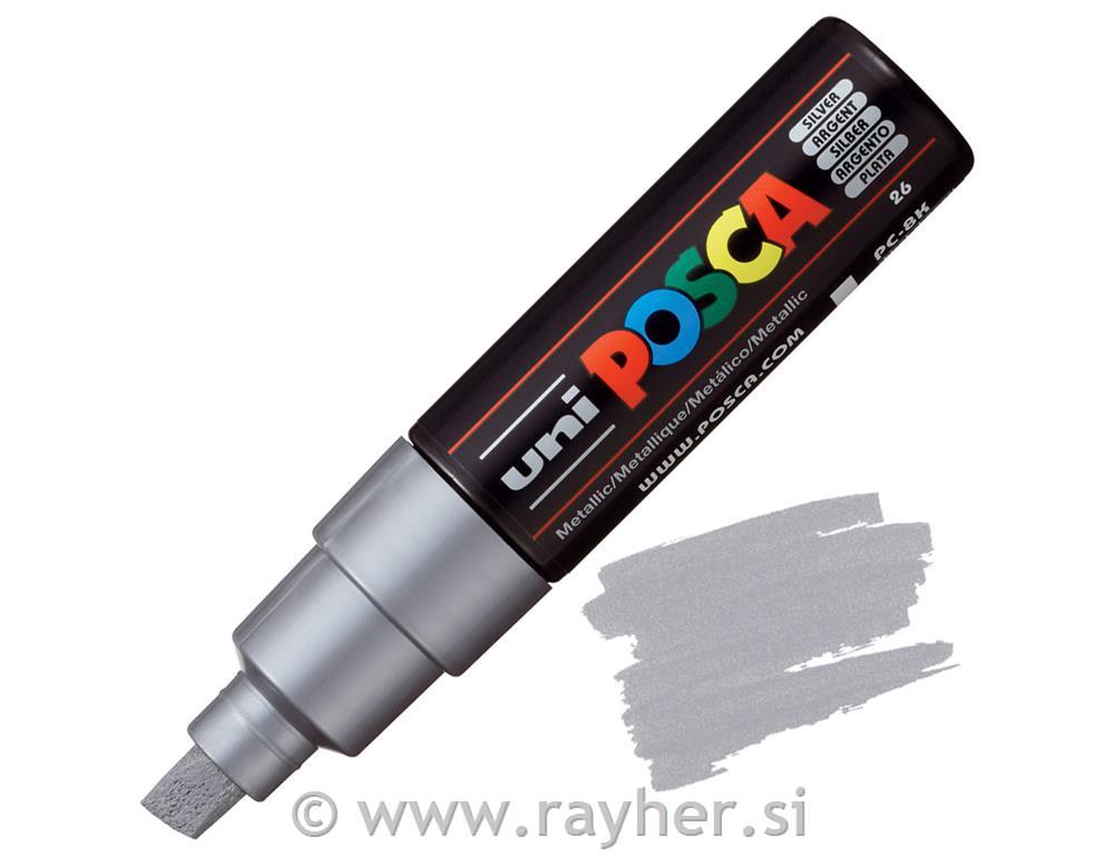 Uni POSCA marker; vrh 8 mm chissel;silver