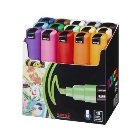 Uni POSCA markeri 8K Basic set 15vrh 8 mm prirezana