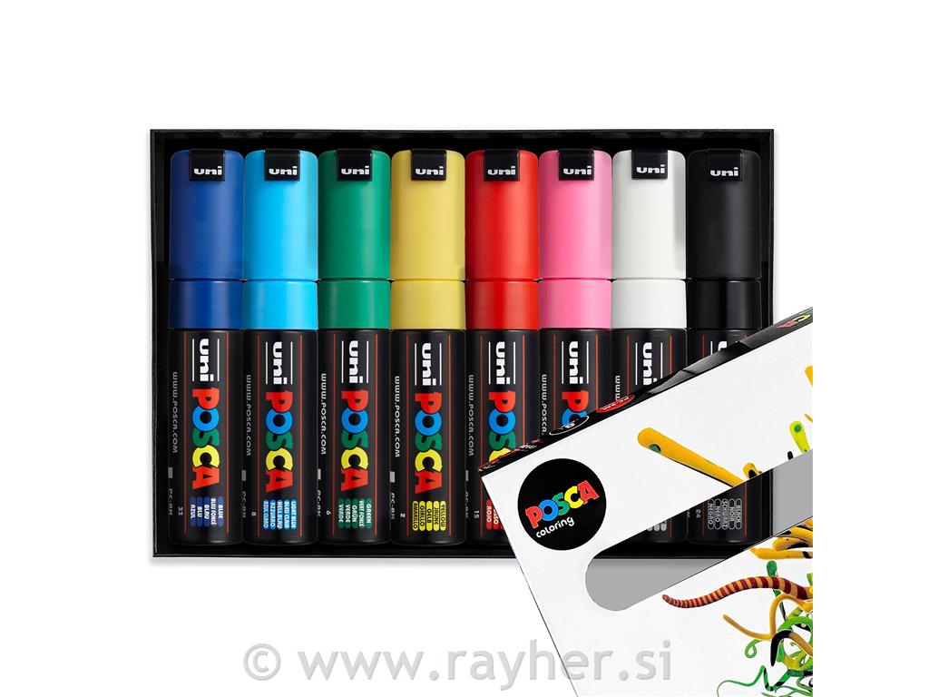 Uni POSCA markeri 8K Basic set 8;vrh 8 mm prirezana