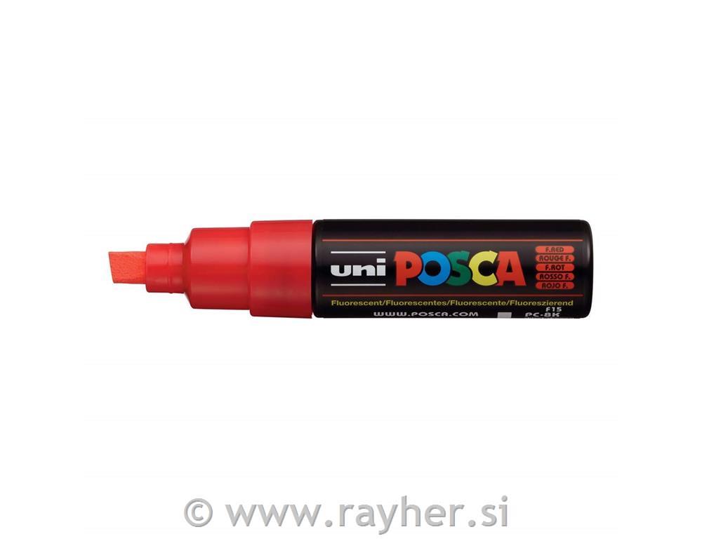 POSCA Uni flomaster; konica 8 mm prirezana; fluo rdeč