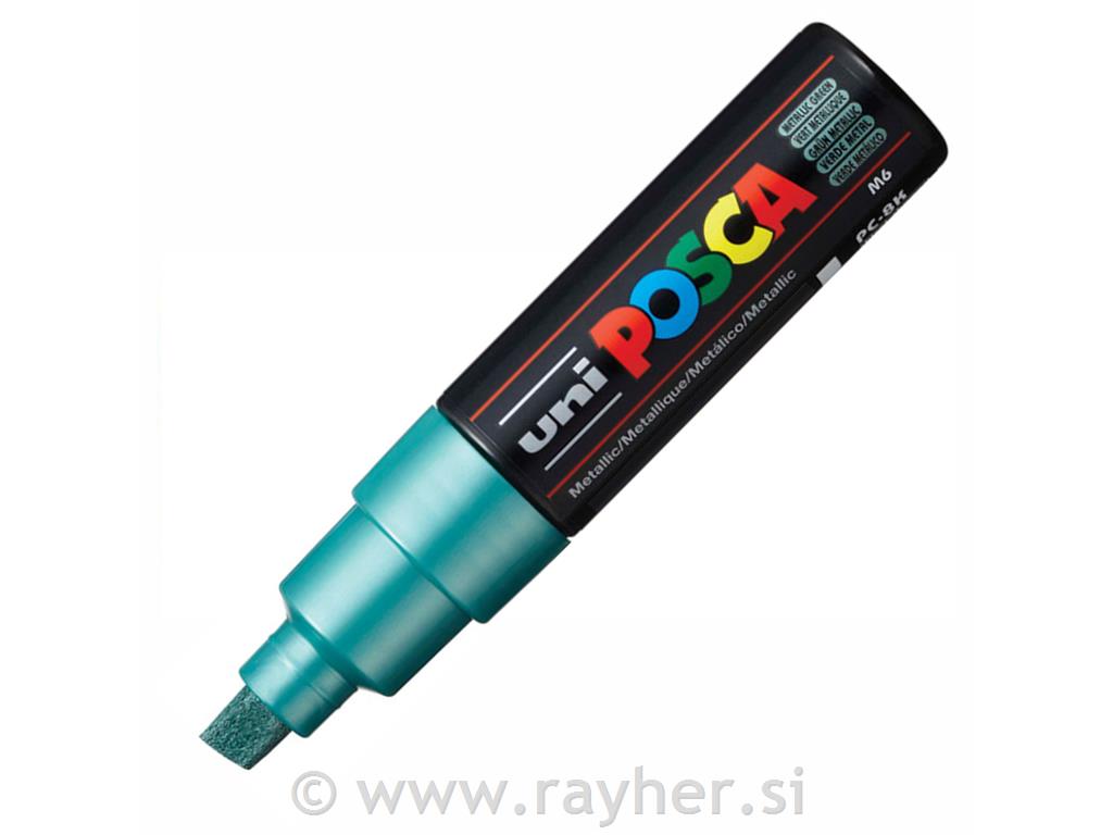 POSCA Uni flomaster; konica 8 mm prirezana; kovinsko zelen