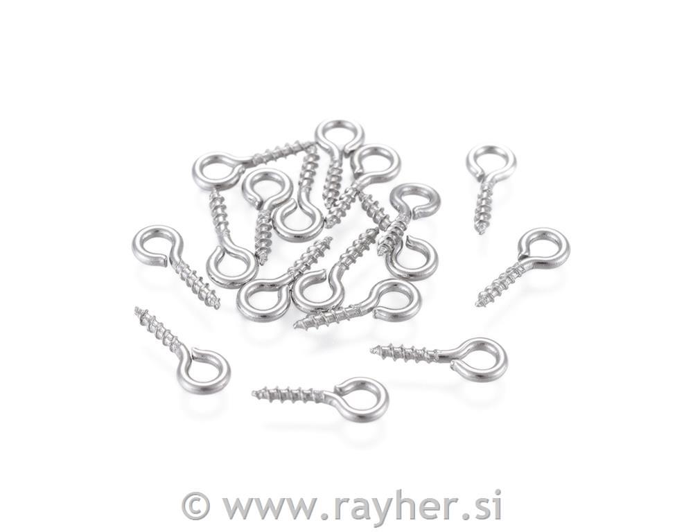 Vijci s petljom, 10x4 mm, srebrni, set10