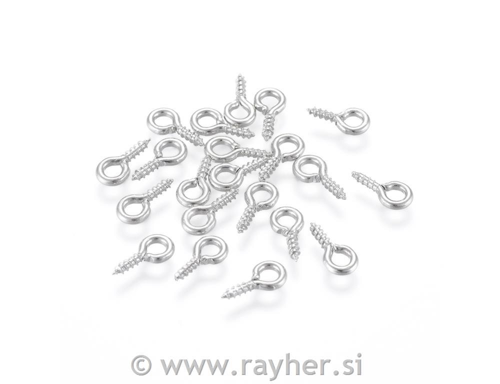 Vijci s petljom, 8x4 mm, srebrni, set10